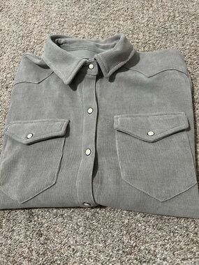 Double D Ranch Women's Light Grey Shacket Pearl Snap-Front Shirt Size XL